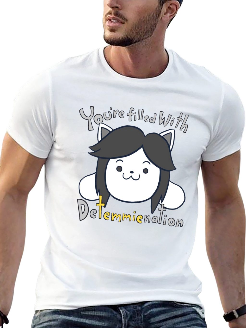 Temmie Undertale Black T-Shirt - Youre Filled With Determination