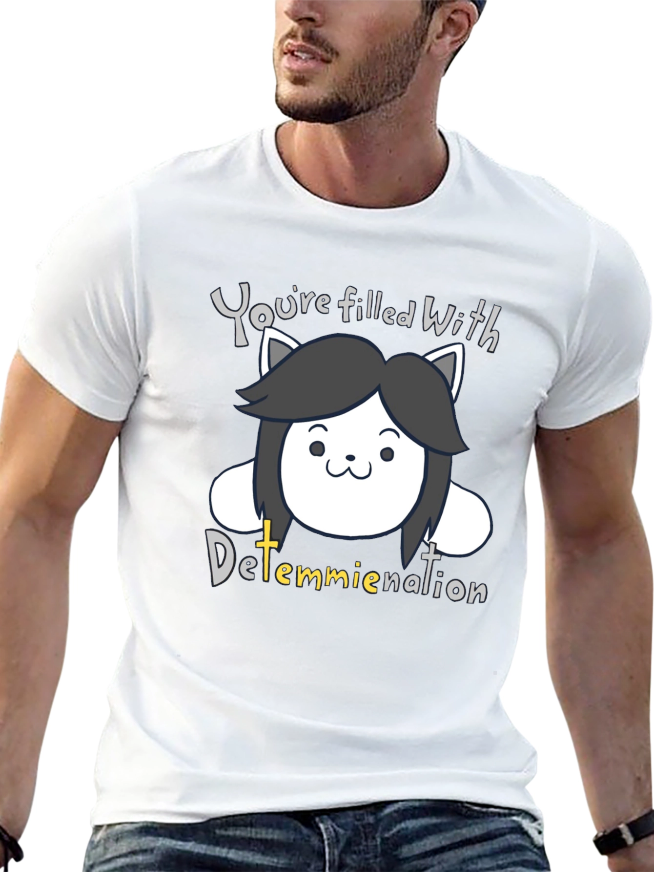 Temmie Undertale Black T-Shirt - Youre Filled With Determination