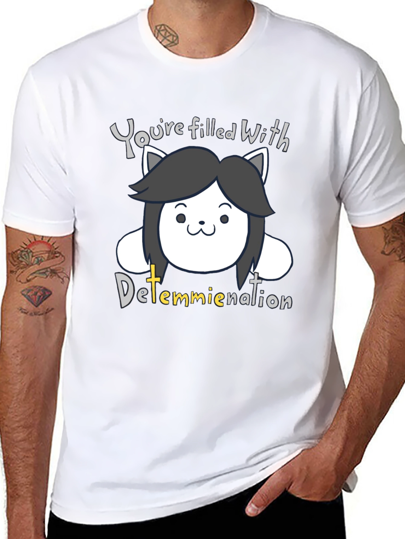 Temmie Undertale Black T-Shirt - Youre Filled With Determination