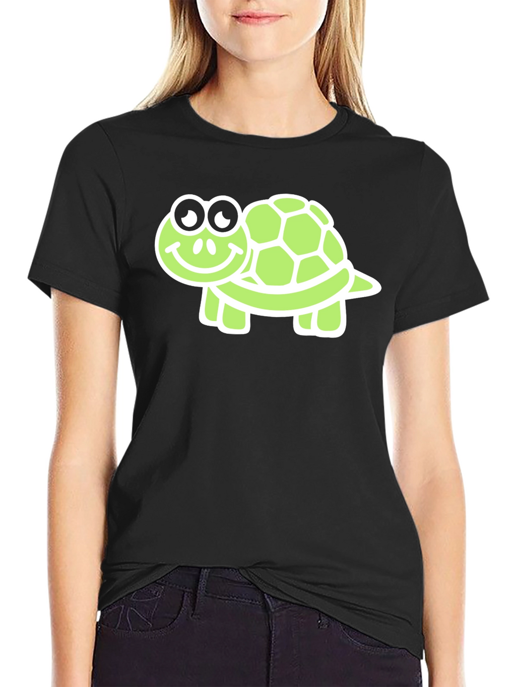 Cute Turtle Graphic Tee - Black