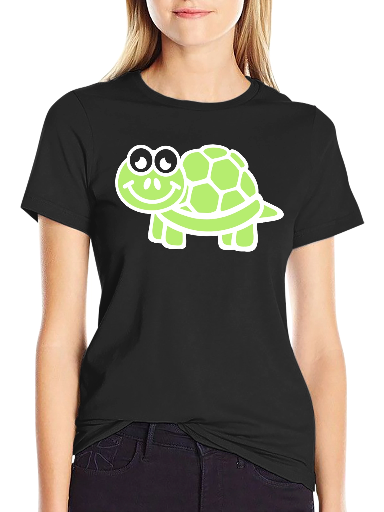 Cute Turtle Graphic Tee - Black