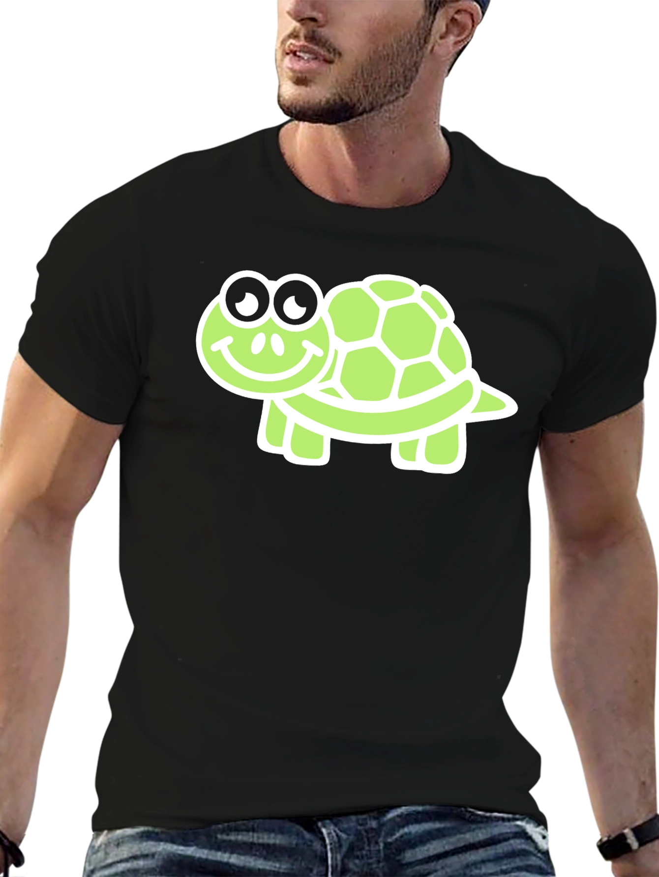 Cute Turtle Graphic Tee - Black