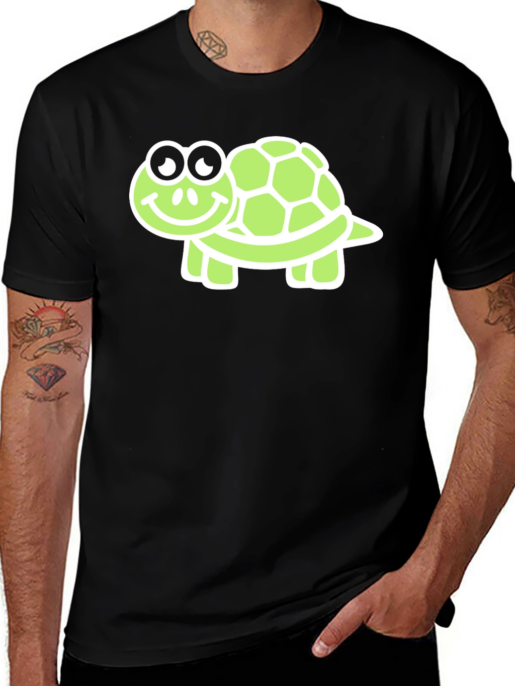 Cute Turtle Graphic Tee - Black