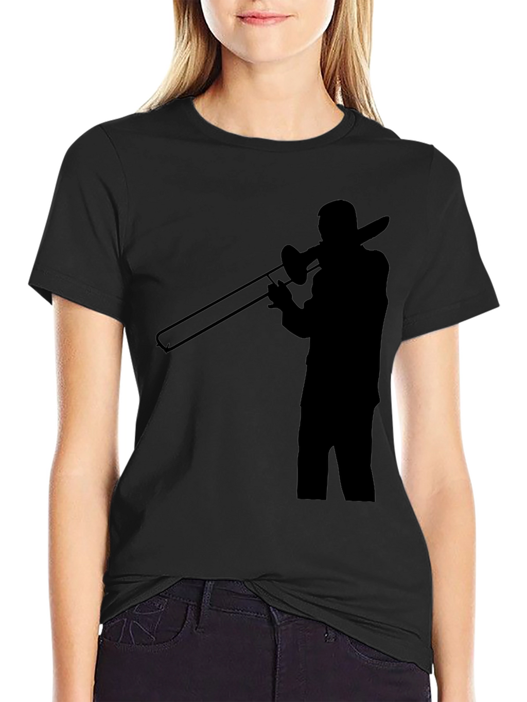 Trombone Player Graphic Tee - Black Cotton Comfort