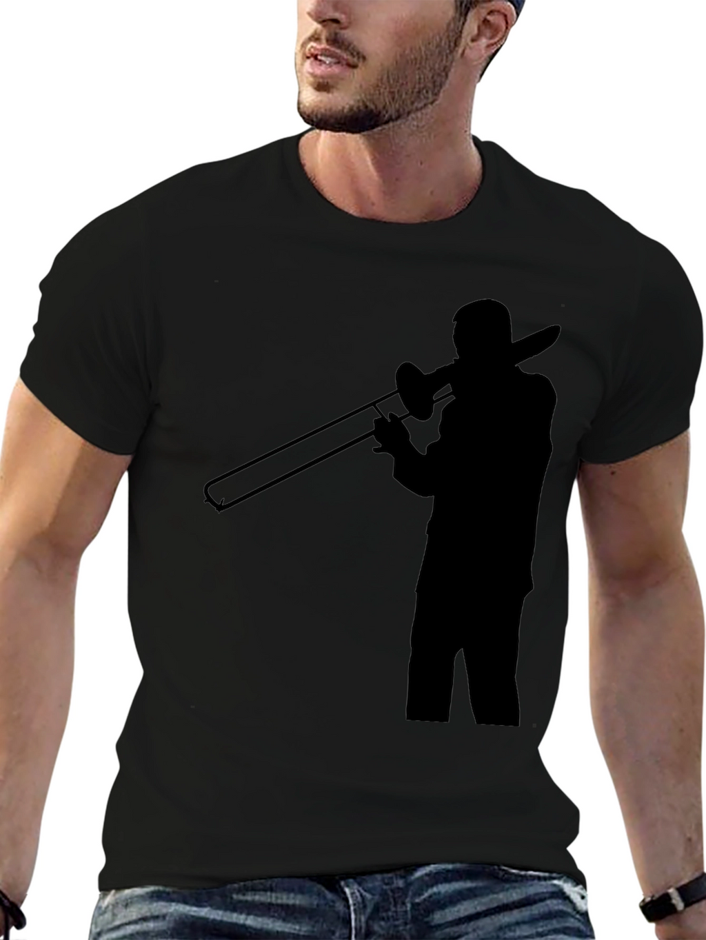 Trombone Player Graphic Tee - Black Cotton Comfort