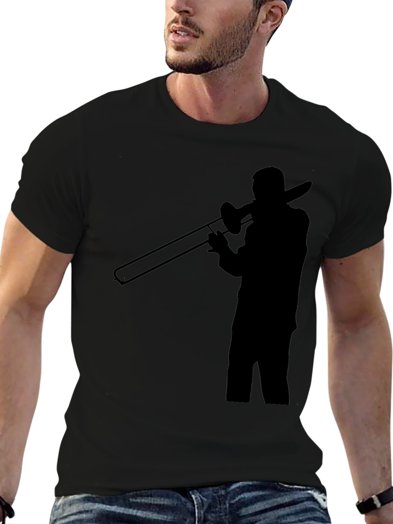Trombone Player Graphic Tee - Black Cotton Comfort