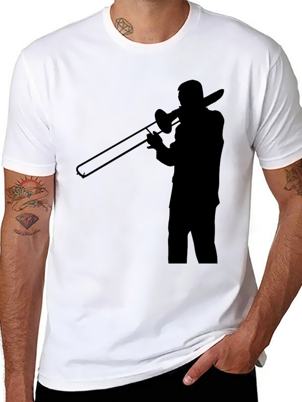 Trombone Player Graphic Tee - Black Cotton Comfort