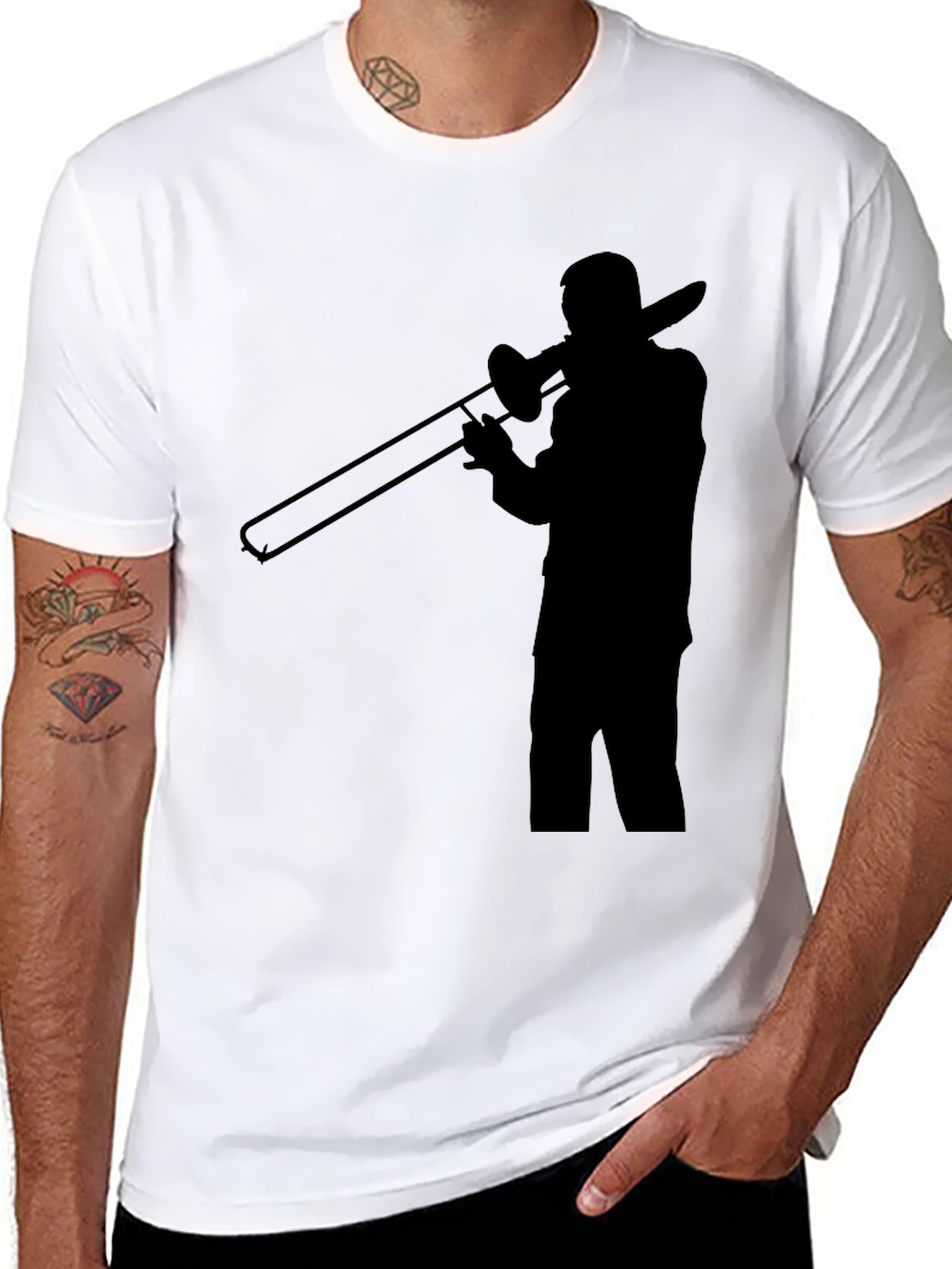 Trombone Player Graphic Tee - Black Cotton Comfort
