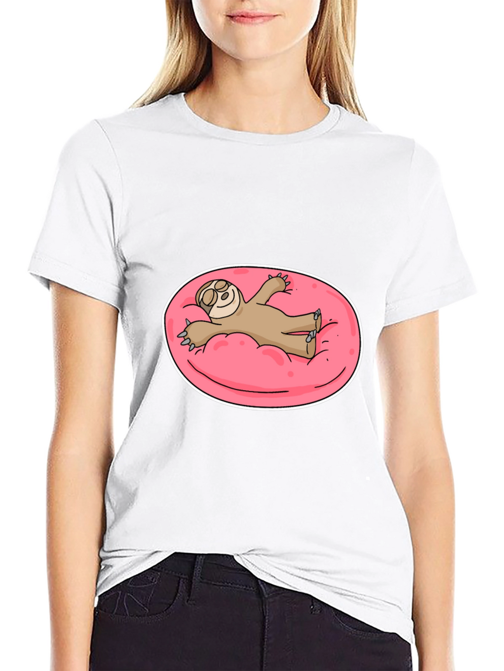 Sloth on Pink Float T-Shirt