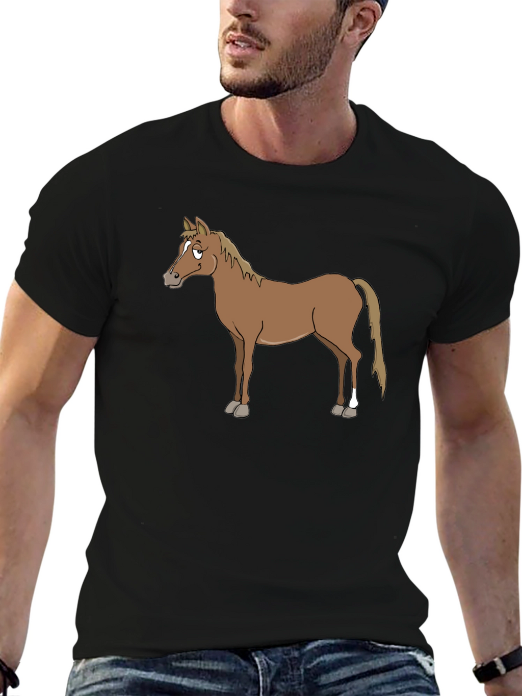 Horse Graphic T-Shirt - Casual Black Tee