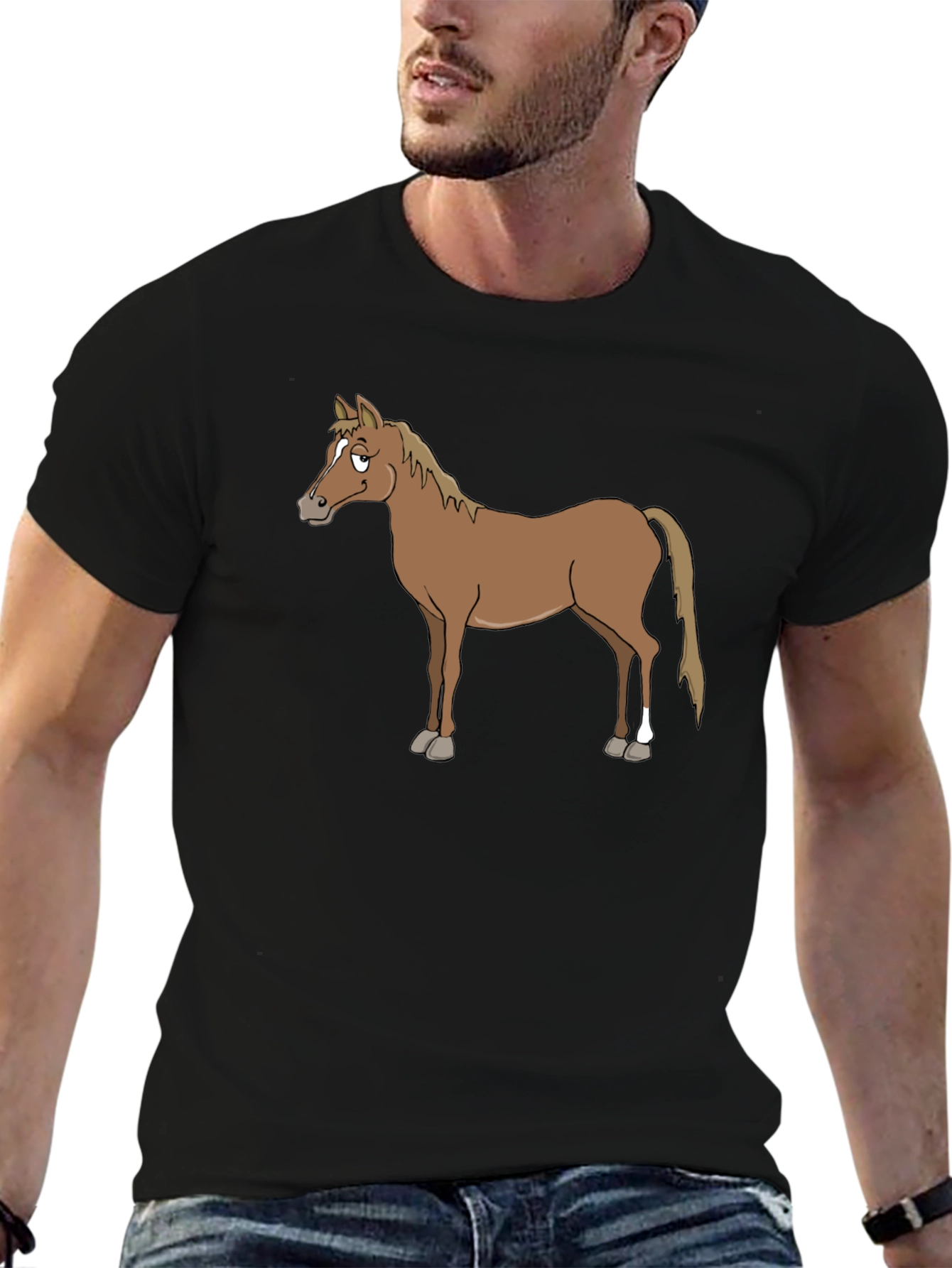 Horse Graphic T-Shirt - Casual Black Tee