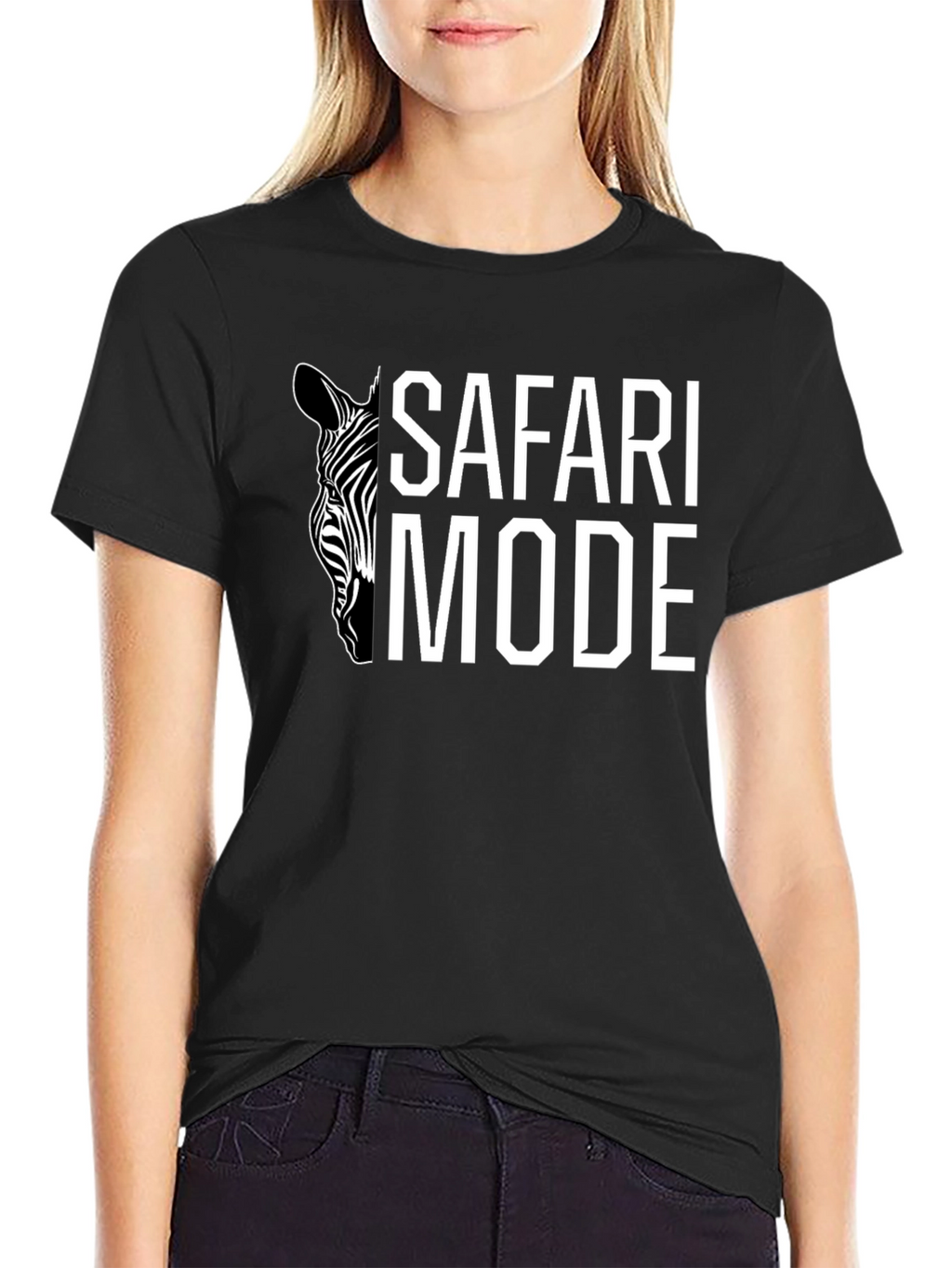 Safari Mode Zebra Graphic Tee - Black Cotton T-Shirt