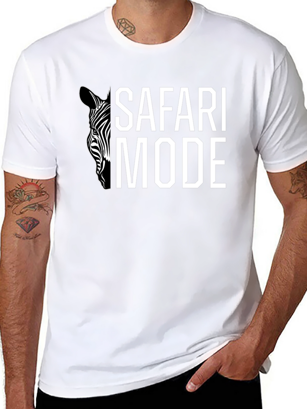 Safari Mode Zebra Graphic Tee - Black Cotton T-Shirt