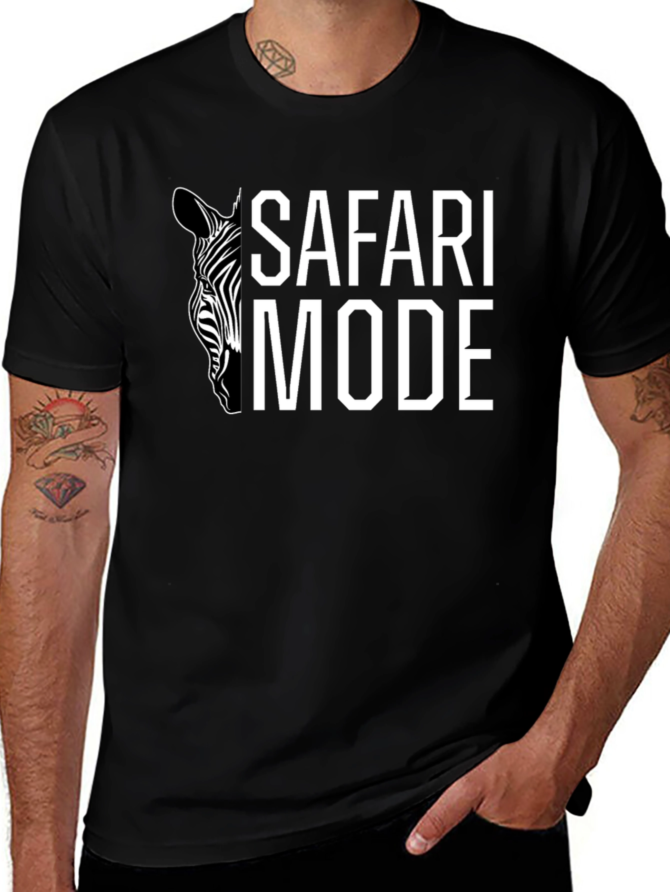 Safari Mode Zebra Graphic Tee - Black Cotton T-Shirt