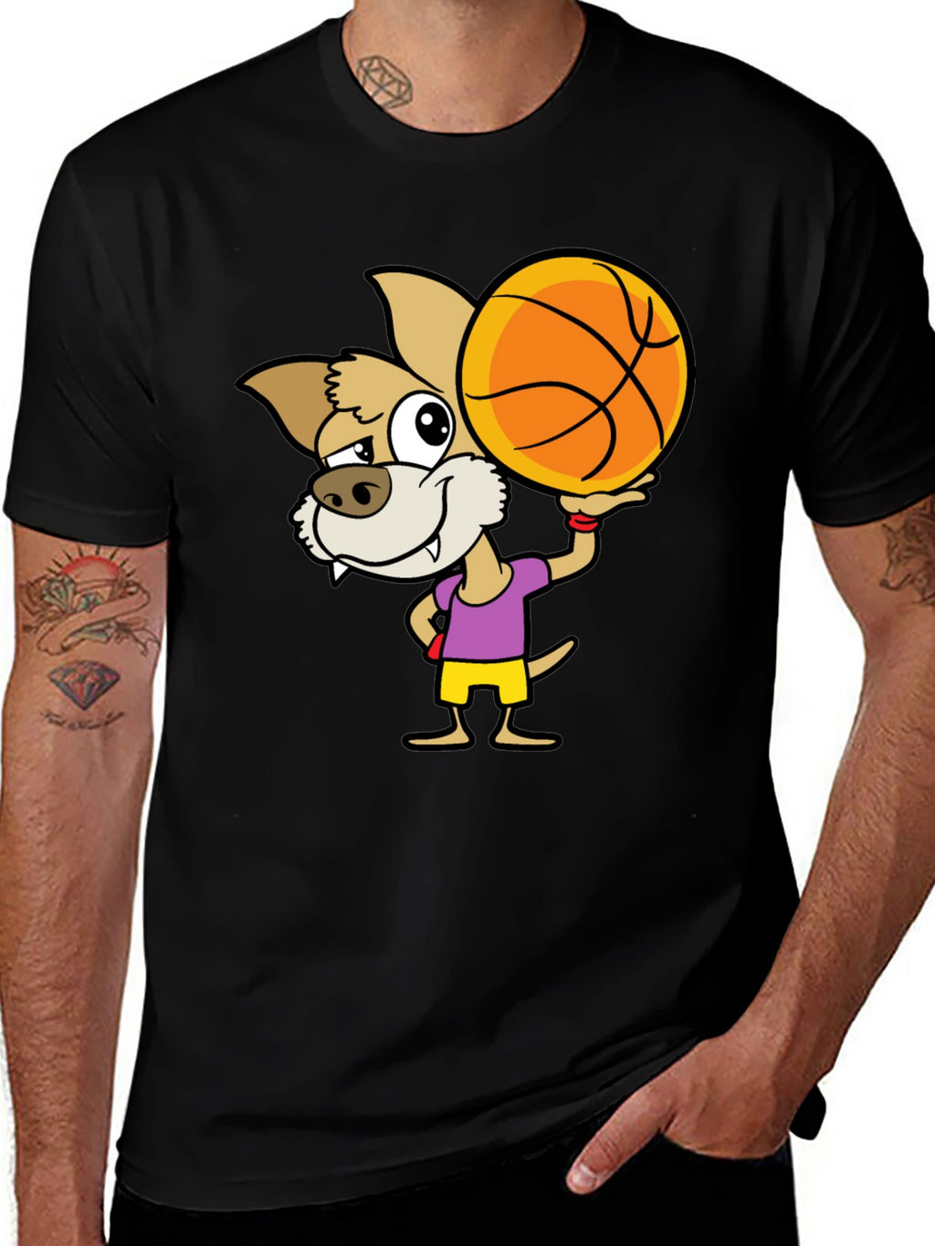 Cartoon Dog Basketball Graphic T-Shirt