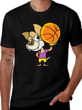 Cartoon Dog Basketball Graphic T-Shirt