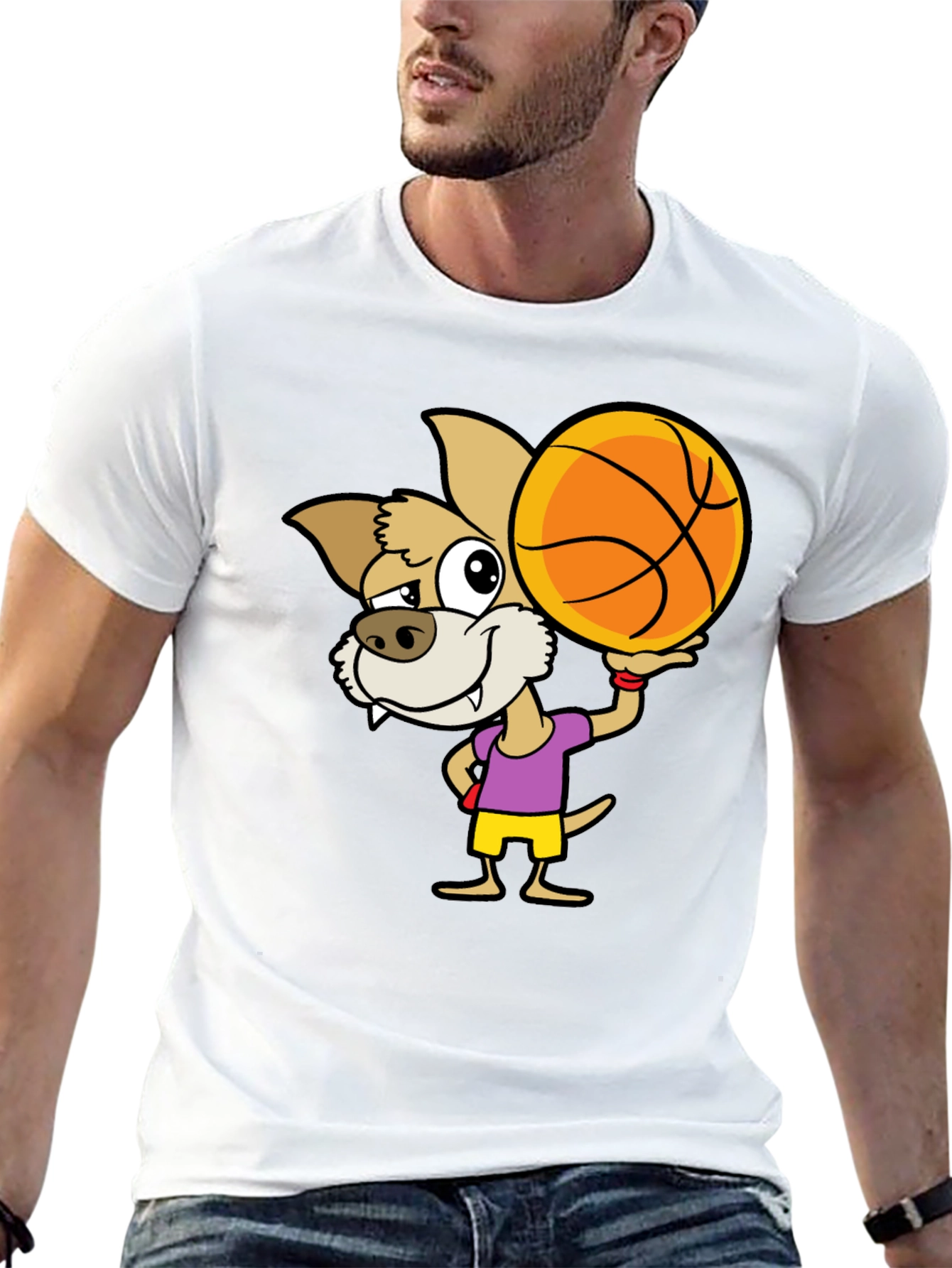 Cartoon Dog Basketball Graphic T-Shirt