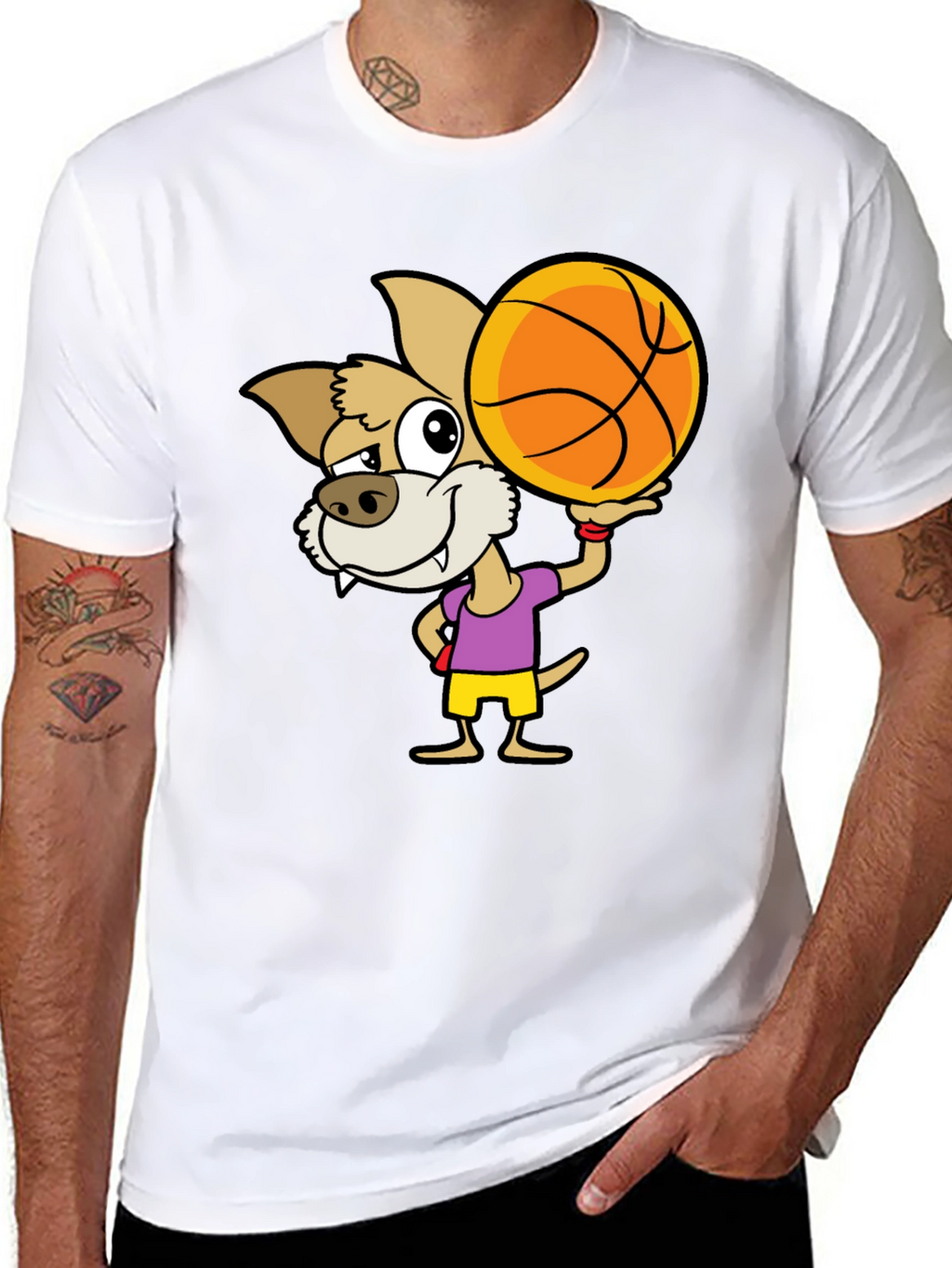 Cartoon Dog Basketball Graphic T-Shirt