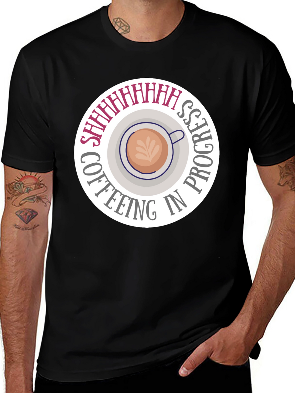 Coffeeing in Progress Black T-Shirt