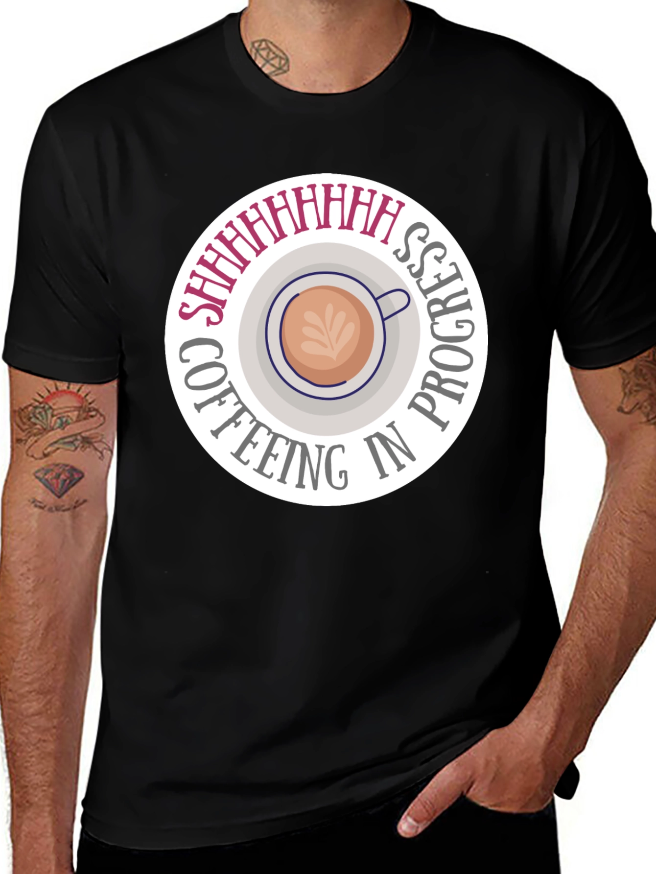 Coffeeing in Progress Black T-Shirt