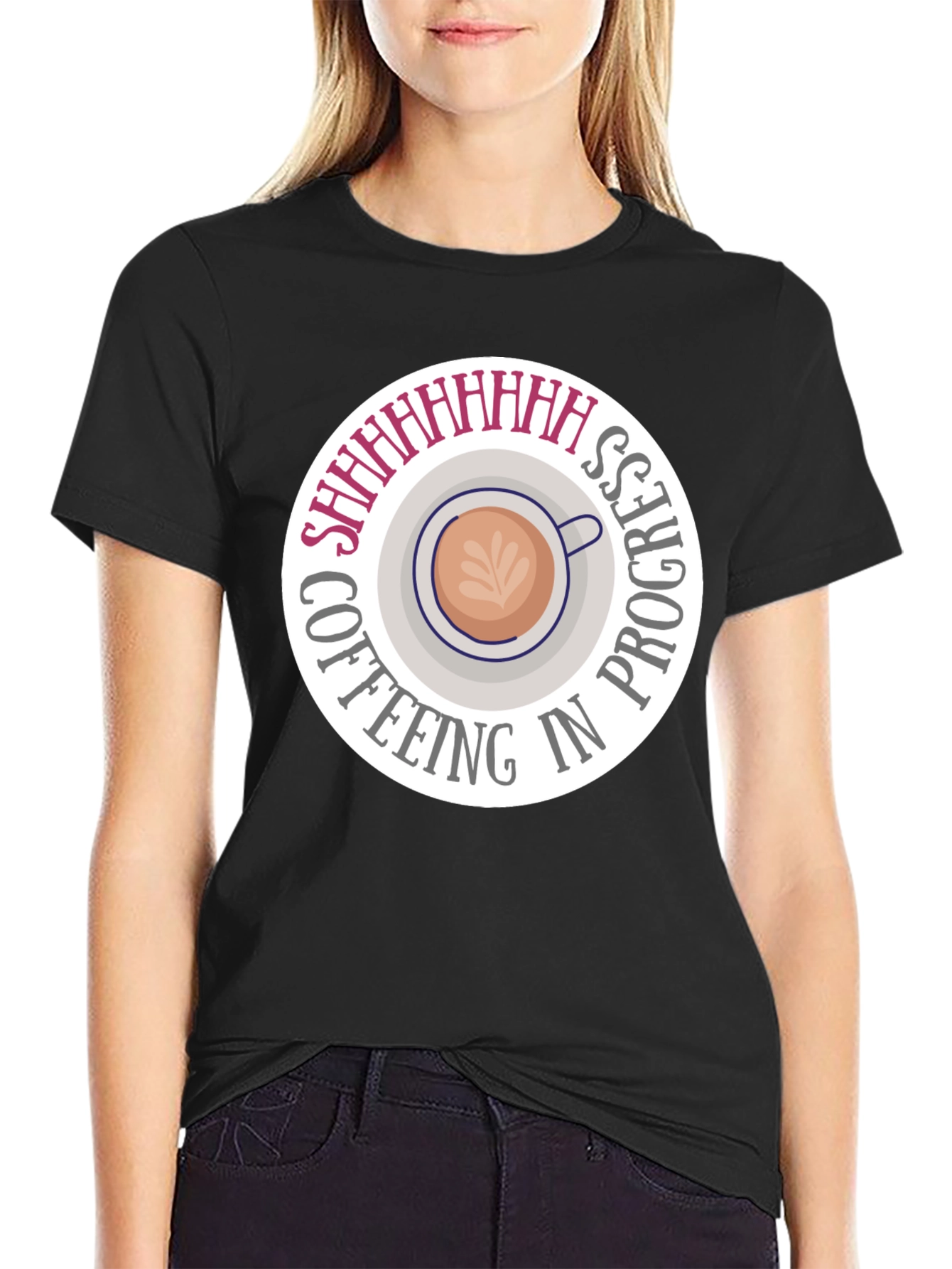 Coffeeing in Progress Black T-Shirt