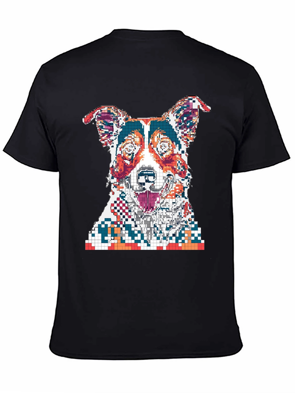 Pixelated Dog Graphic Print Black T-Shirt