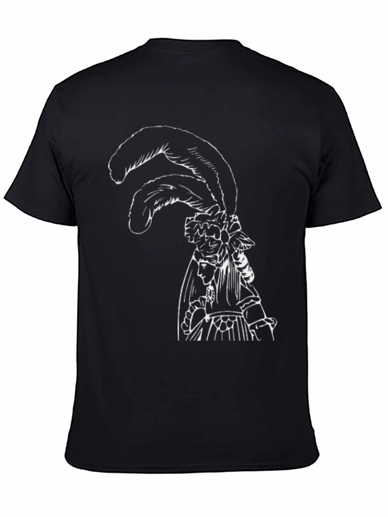 Black T-Shirt with White Feathered Lady Graphic