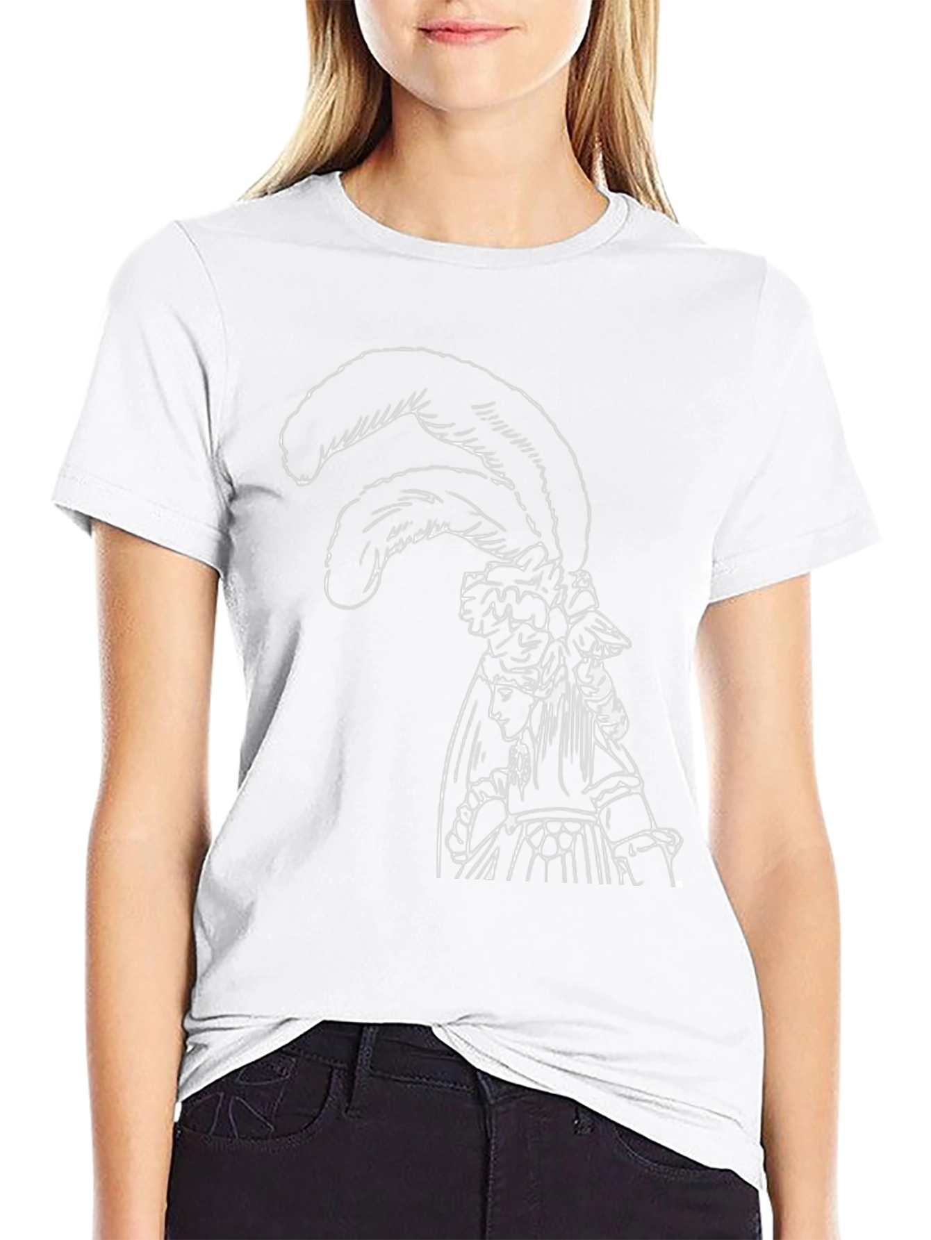Black T-Shirt with White Feathered Lady Graphic