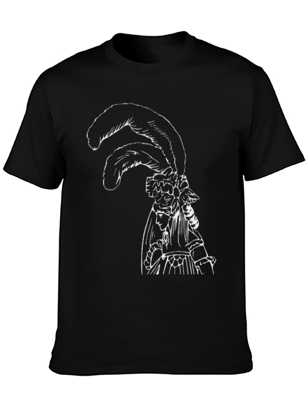 Black T-Shirt with White Feathered Lady Graphic