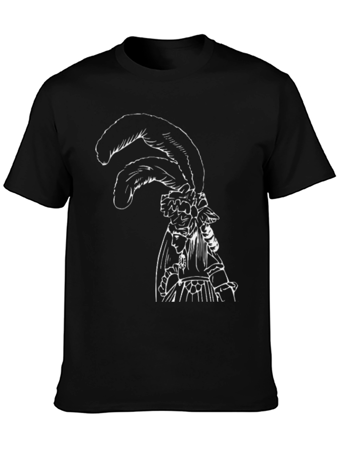Black T-Shirt with White Feathered Lady Graphic