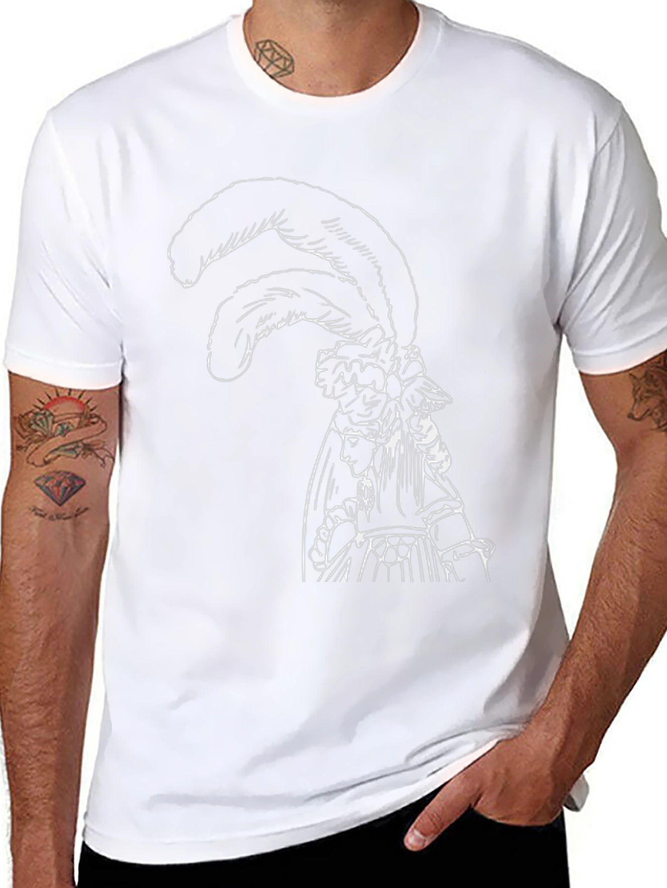 Black T-Shirt with White Feathered Lady Graphic