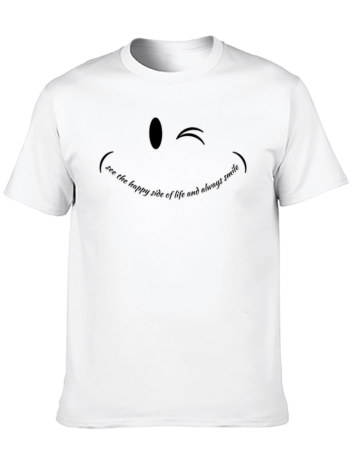 Smiling Wink Graphic Tee - Black Cotton
