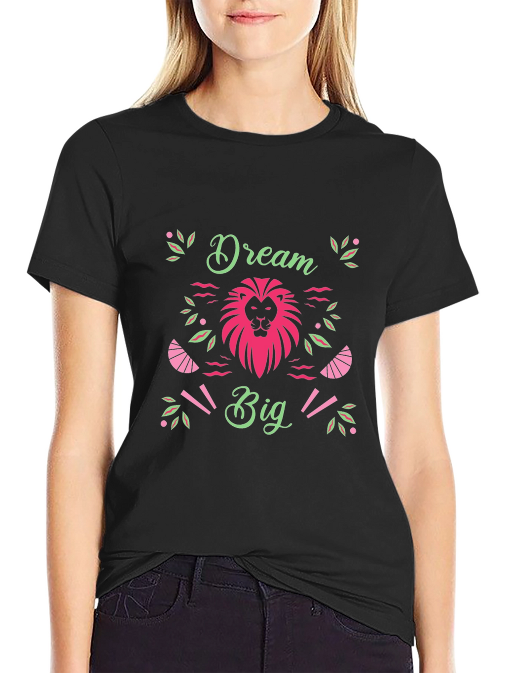 Dream Big Black T-Shirt with Lion Graphic