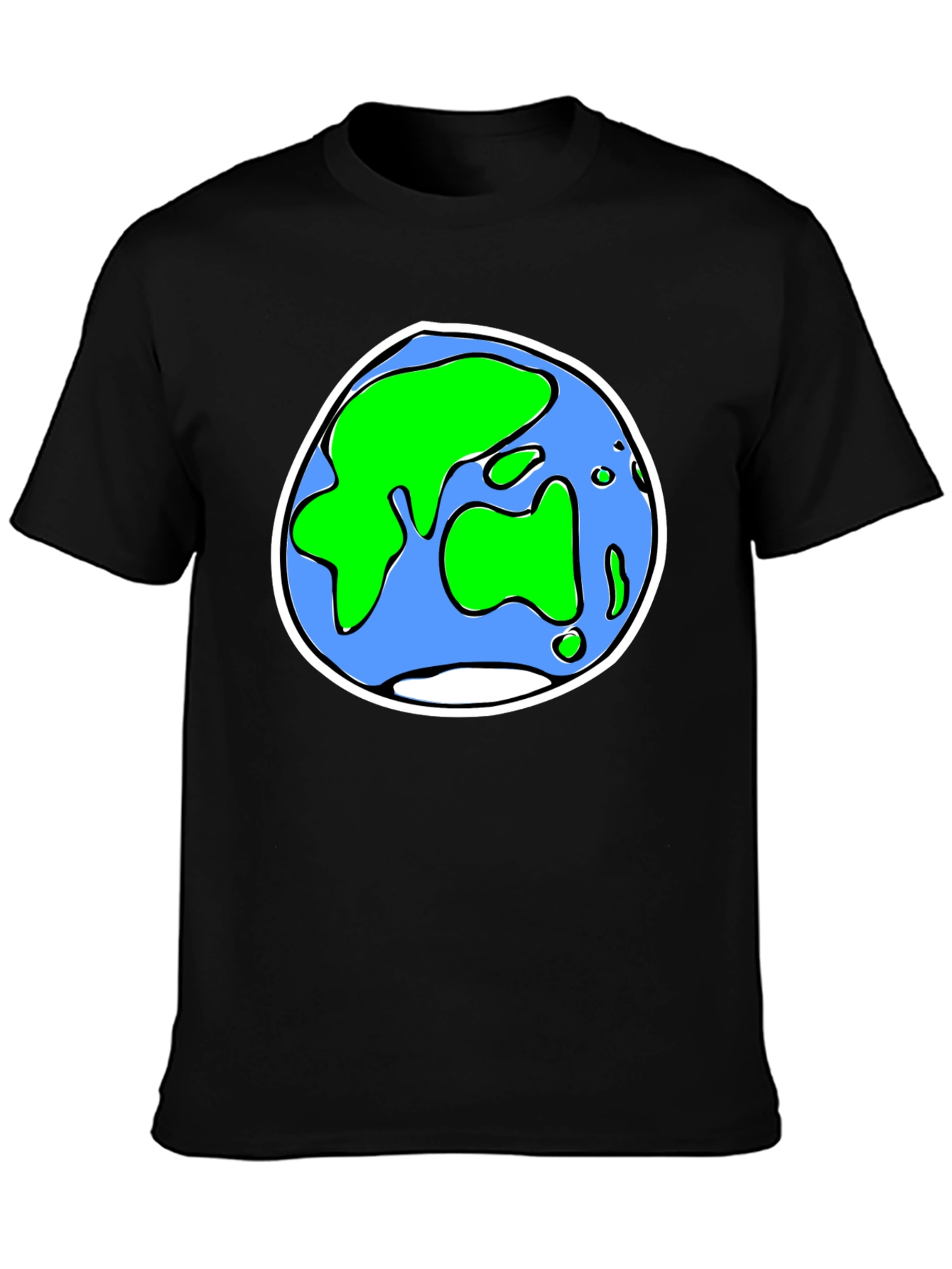 Cartoon Earth Graphic Tee - Black Crew Neck T-Shirt