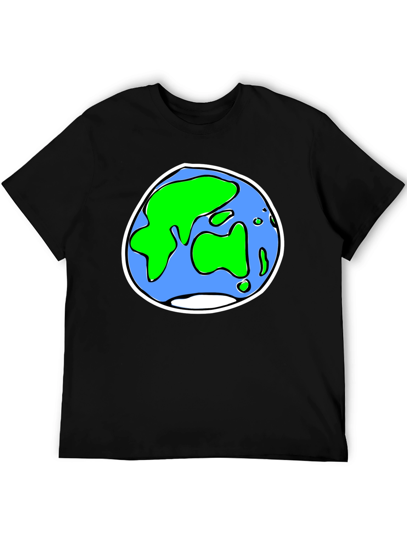 Cartoon Earth Graphic Tee - Black Crew Neck T-Shirt