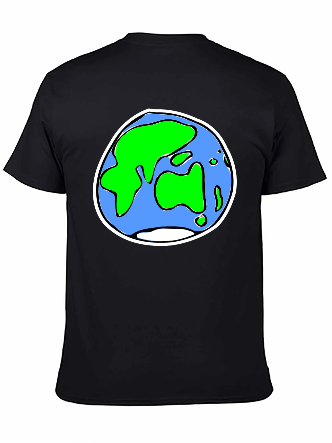 Cartoon Earth Graphic Tee - Black Crew Neck T-Shirt