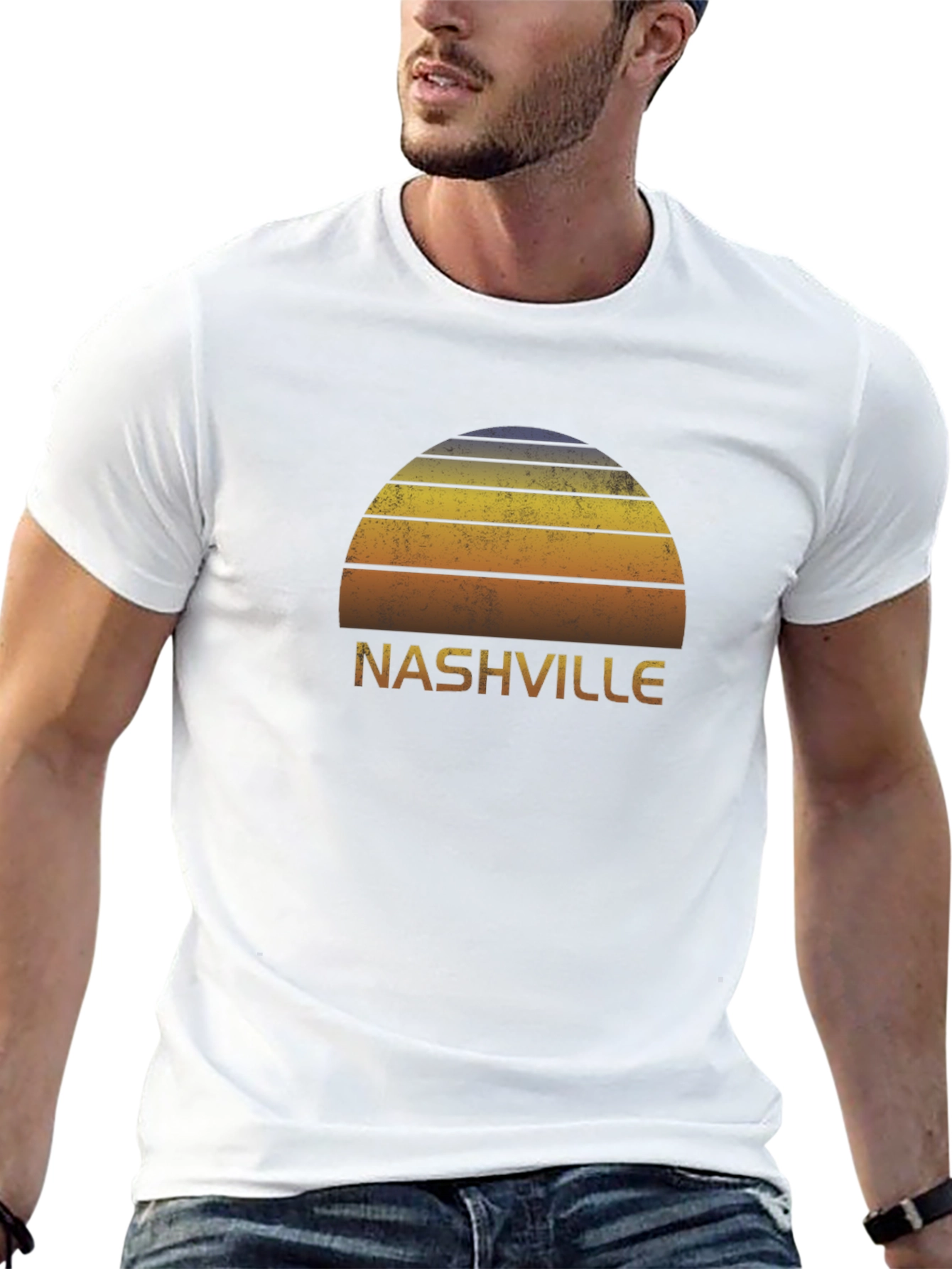 Nashville Retro Sunset Graphic Tee - Black Cotton T-Shirt