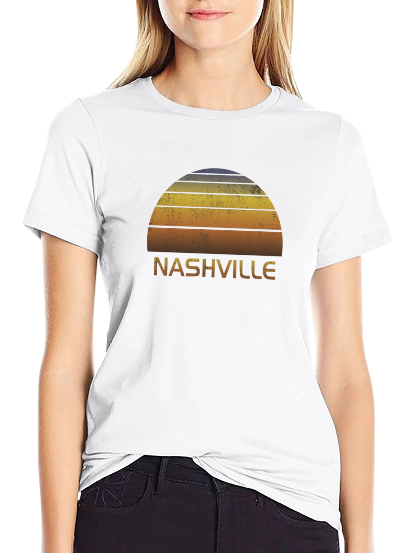 Nashville Retro Sunset Graphic Tee - Black Cotton T-Shirt
