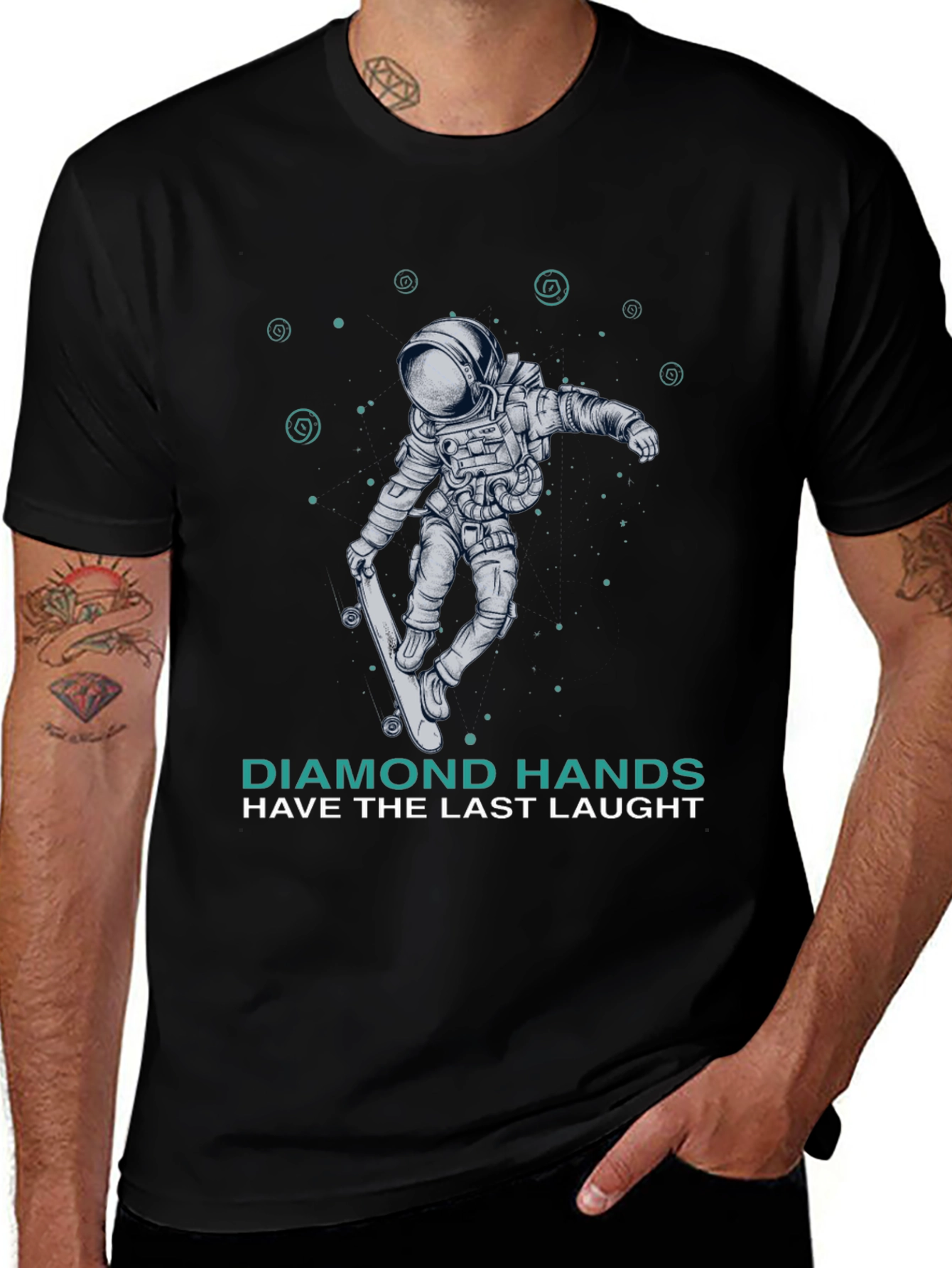 Astronaut Skateboard T-Shirt Diamond Hands