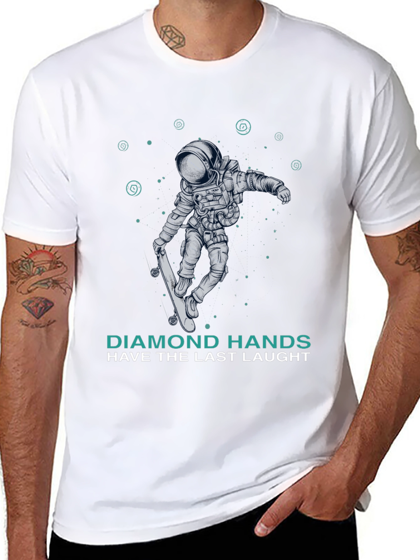 Astronaut Skateboard T-Shirt Diamond Hands