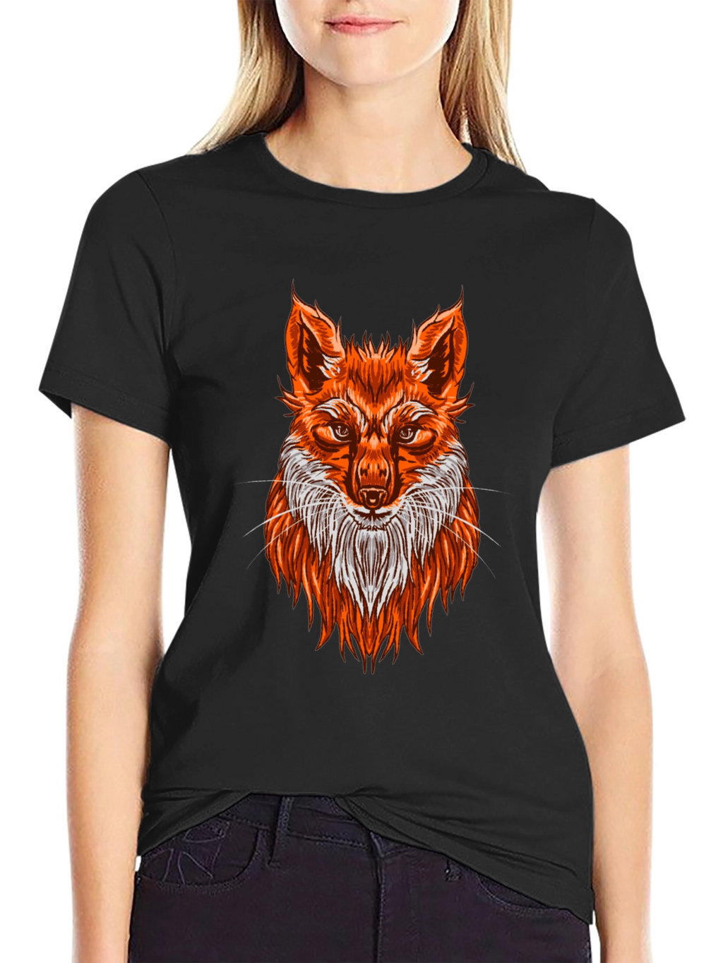 Fox Graphic Print T-Shirt - Black