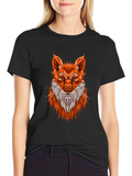 Fox Graphic Print T-Shirt - Black