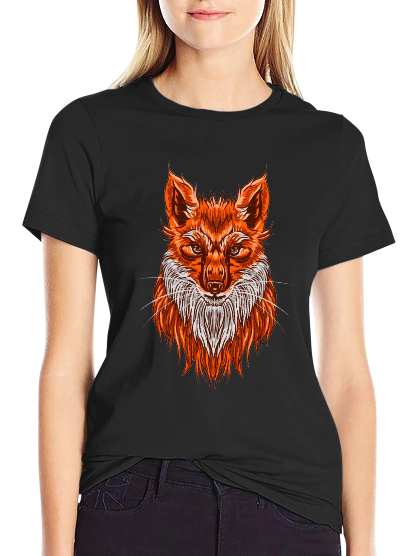 Fox Graphic Print T-Shirt - Black