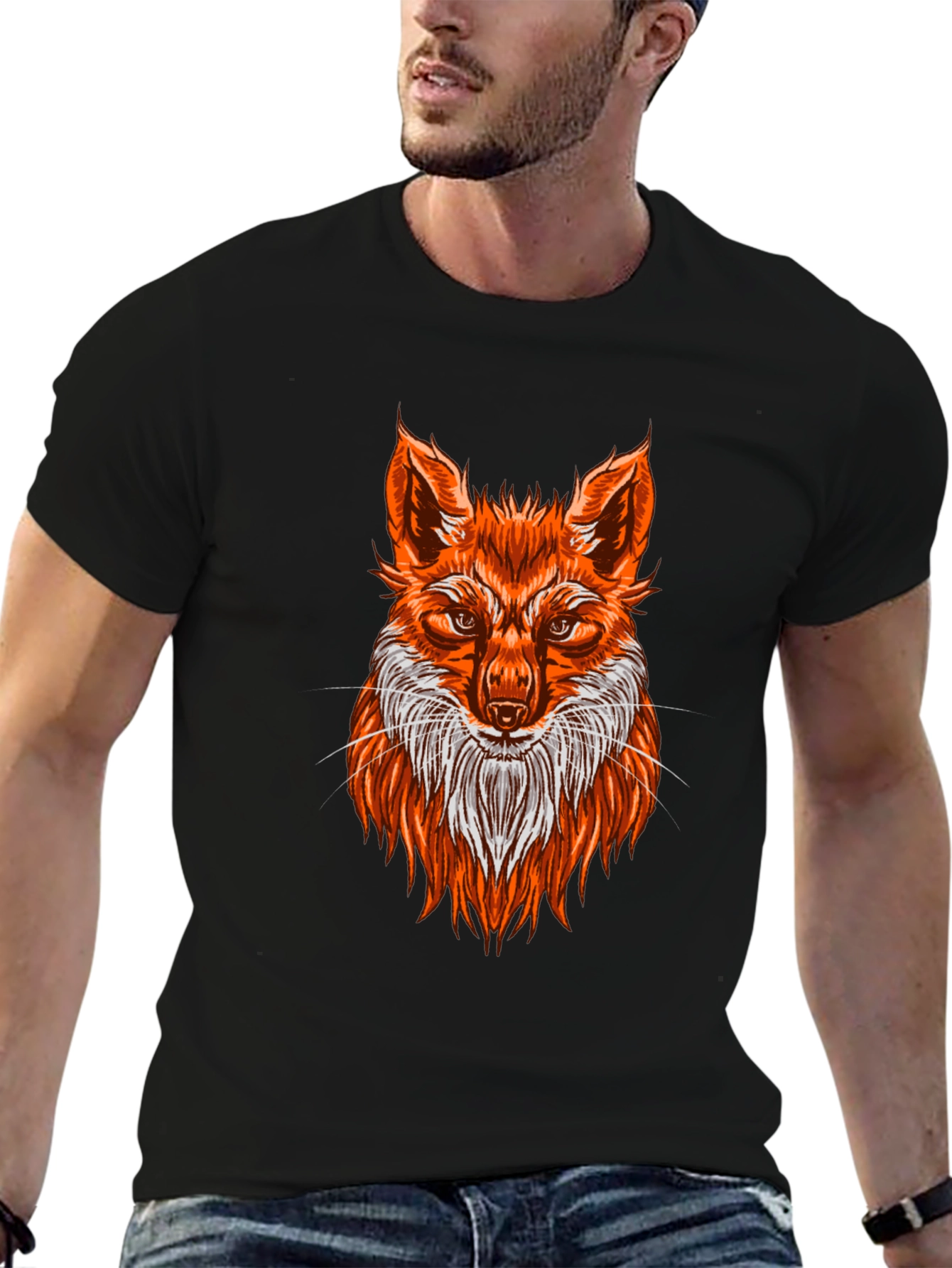 Fox Graphic Print T-Shirt - Black