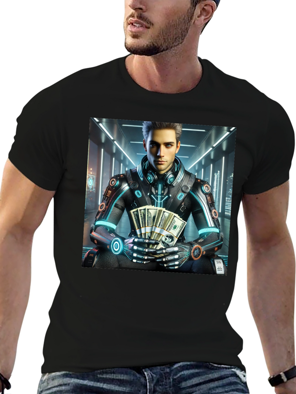 Cyberpunk Rich Guy T-Shirt - Futuristic Style
