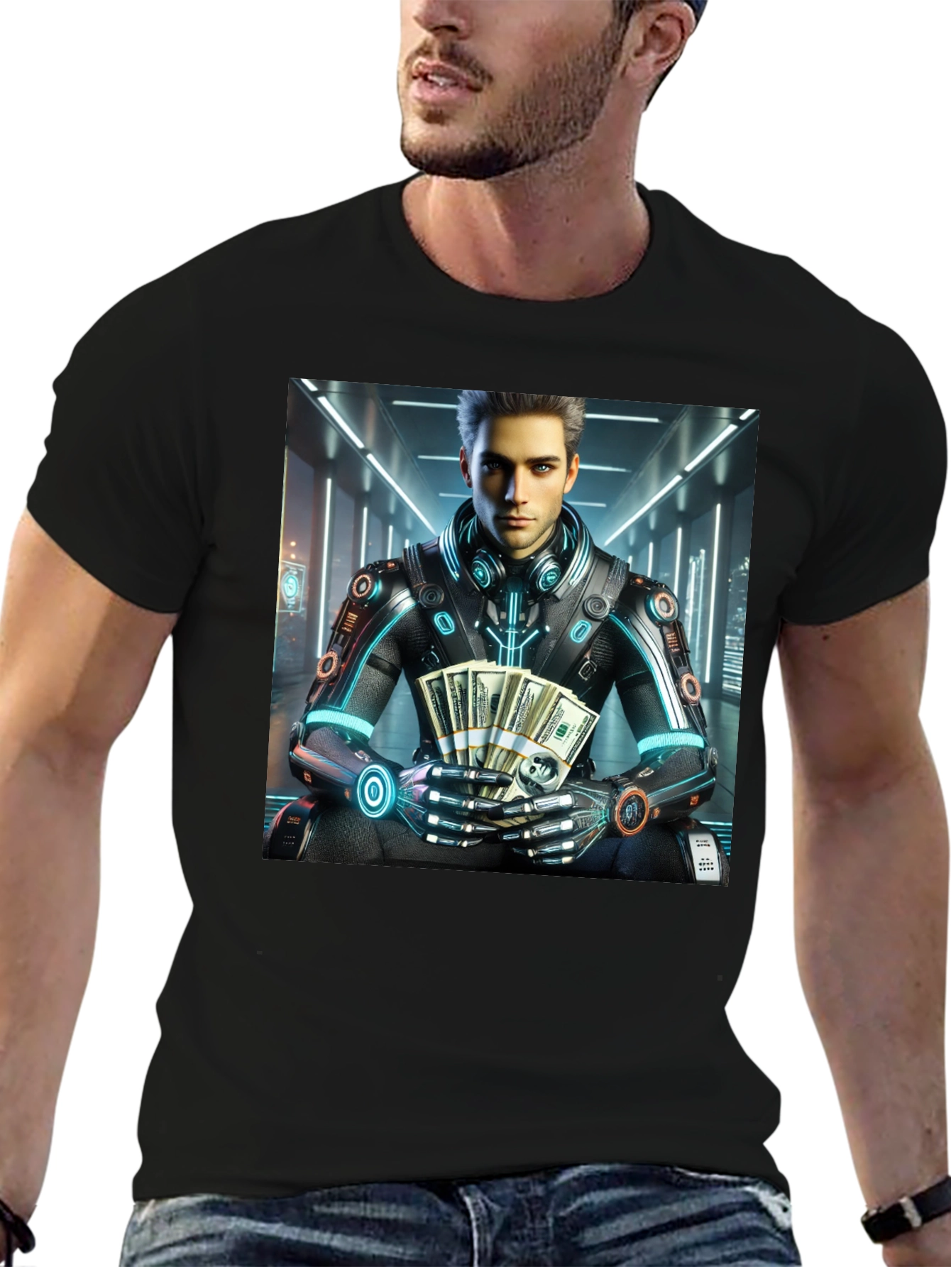 Cyberpunk Rich Guy T-Shirt - Futuristic Style