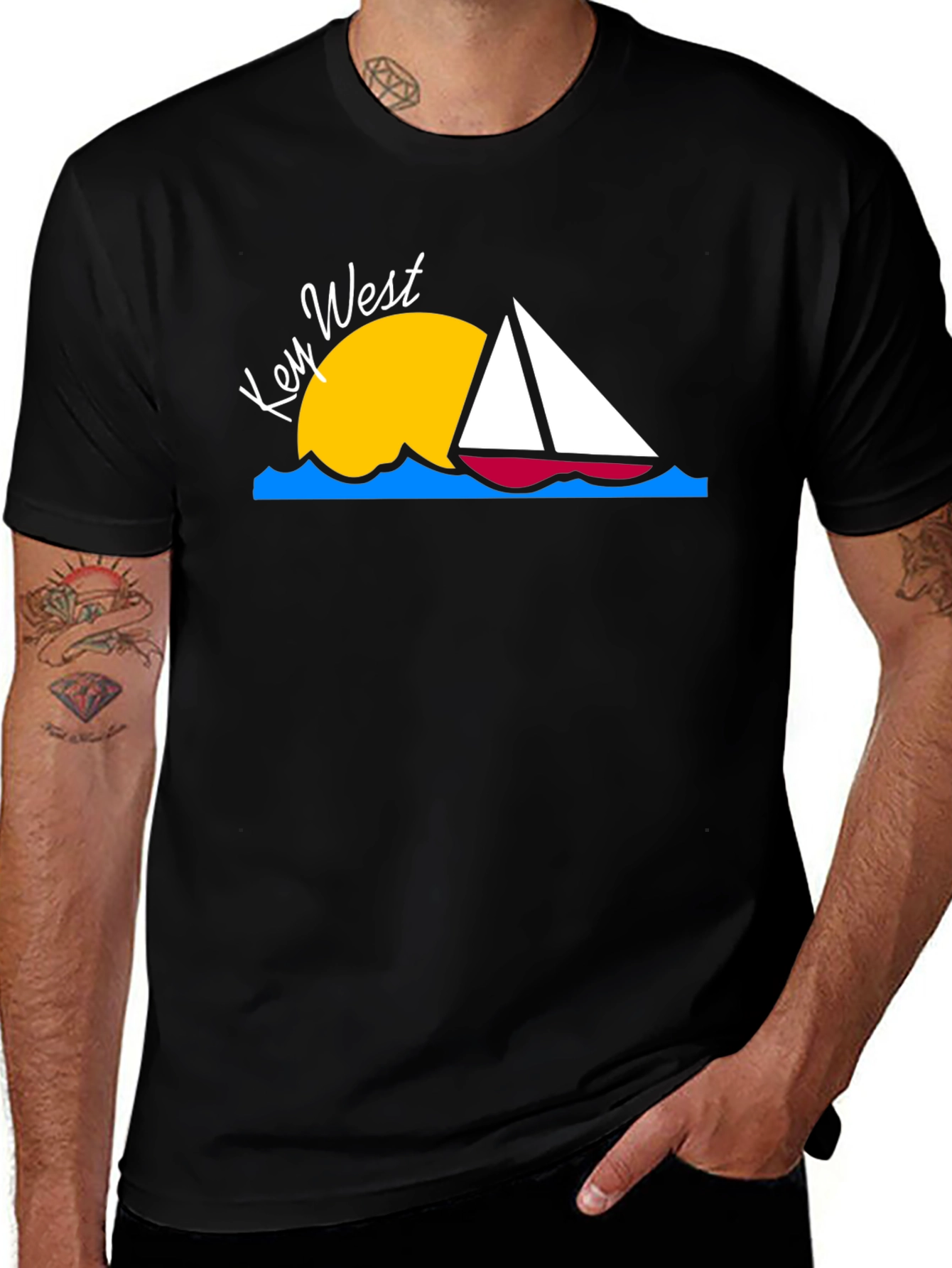 Key West Sailboat T-Shirt - Black Cotton Tee