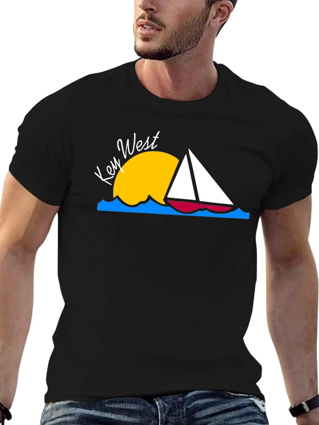 Key West Sailboat T-Shirt - Black Cotton Tee