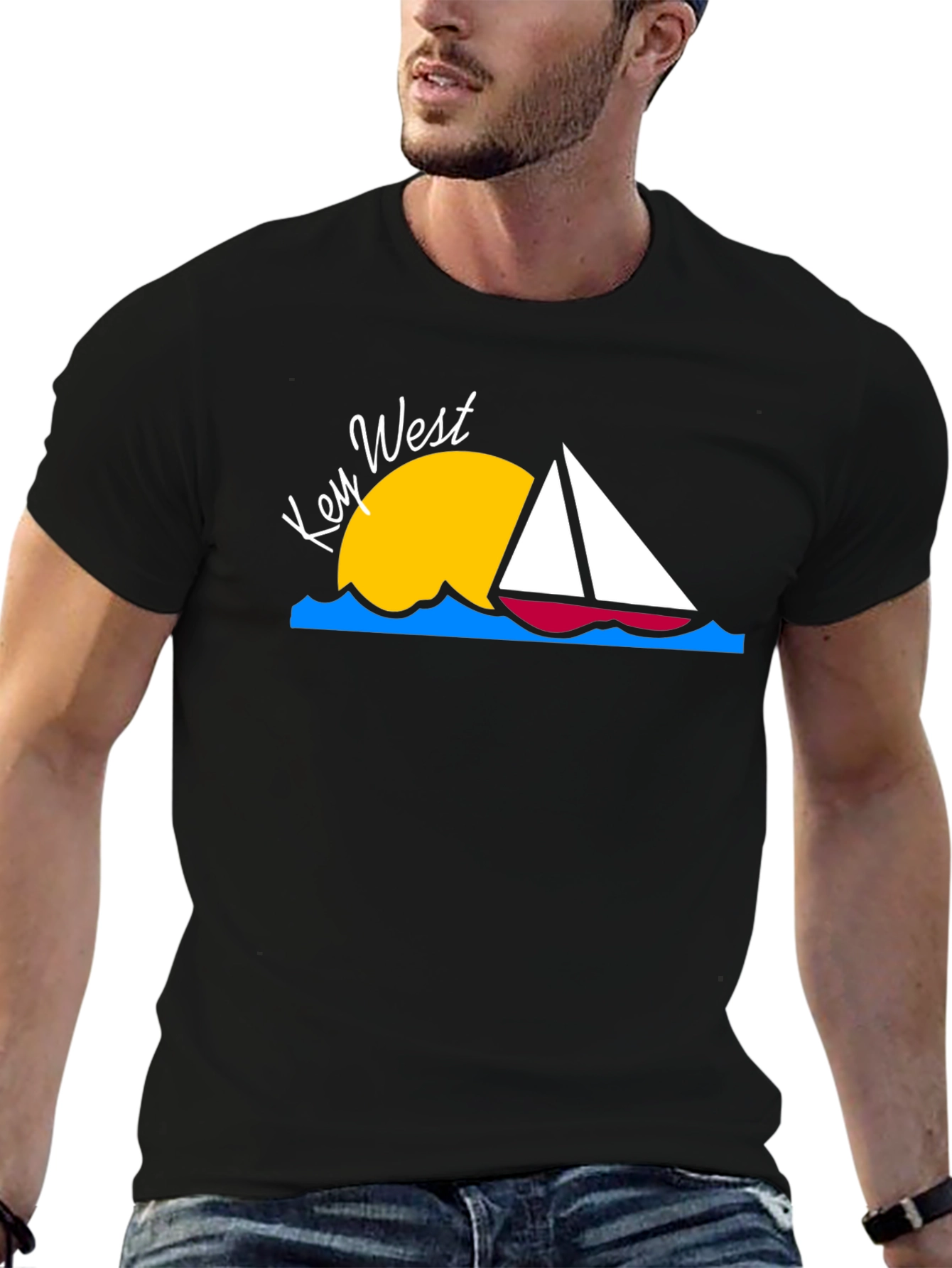 Key West Sailboat T-Shirt - Black Cotton Tee