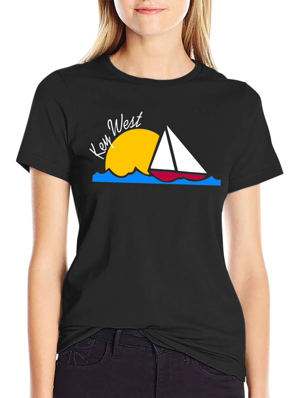 Key West Sailboat T-Shirt - Black Cotton Tee
